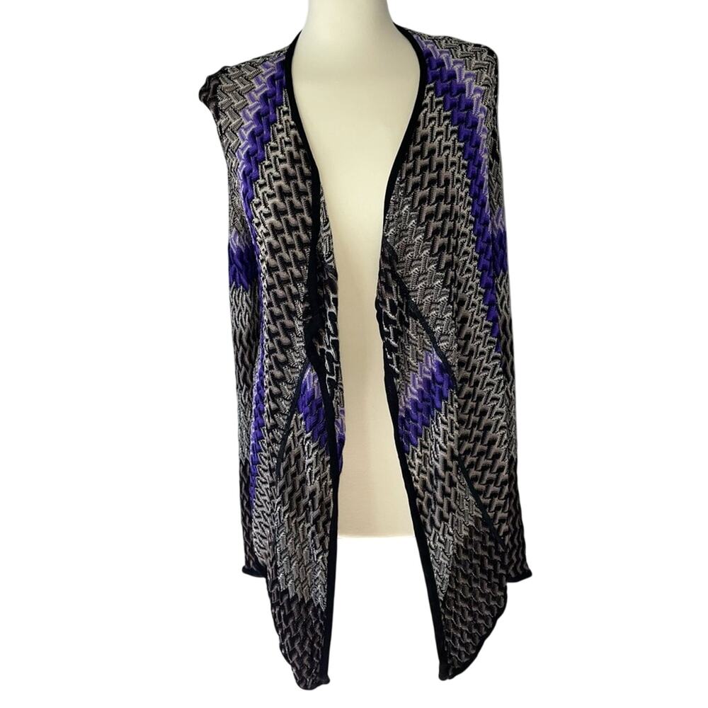 Chico’s Multicolor Cardigan 1 Long Sleeve Loose Knit Open Front Asymmetrical